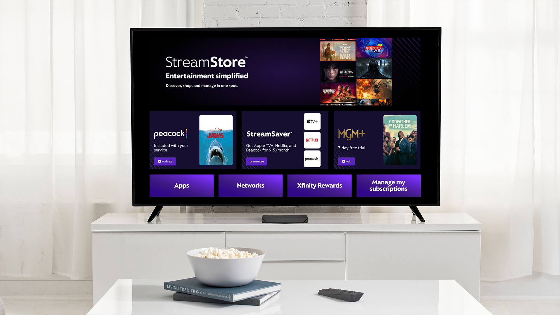 A television featuring the Xfinity Streamstore